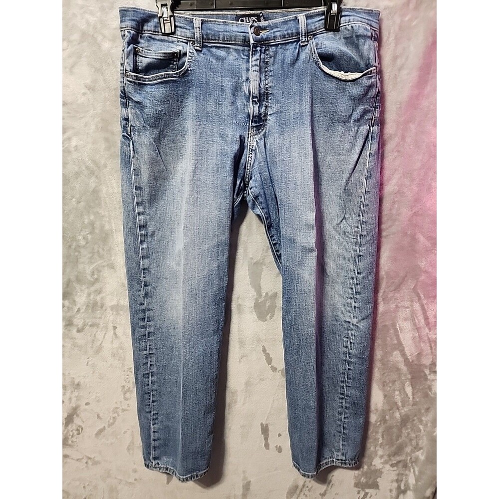Chaps Relaxed Fit Mens 38x30 Denim Blue Jeans Outdoor Workwear Distressed Cowboy